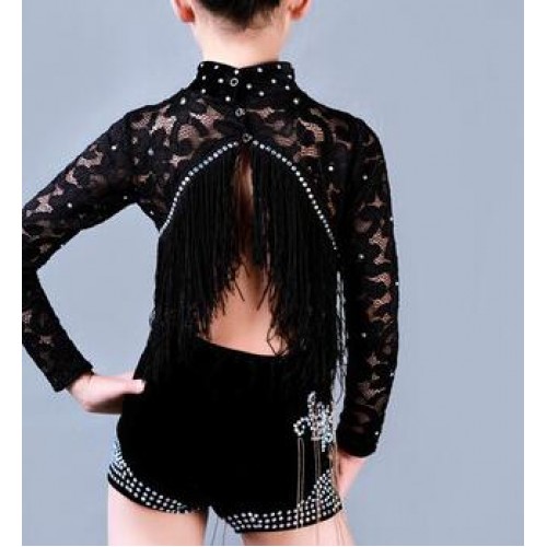 Girls jazz modern dance costumes black lace latin competition stage performance rumba chacha dance dress
